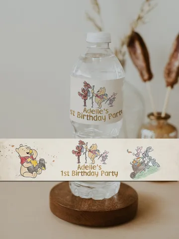 Editable Water Label Winnie the Pooh; Winnie the Pooh 1st Birthday; Printable Bottle Label; Winnie Pooh Party Decoration; Water Label; WPg13 $10.45