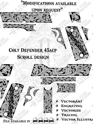 Colt Defender .45 ACP Engraving Design: Firearm Slide Vector (Digital Download)
