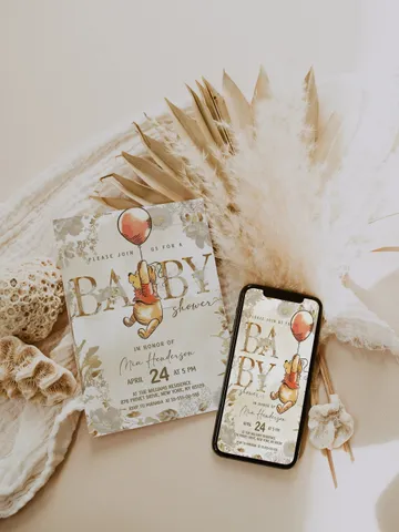Classic Winnie Pooh Baby Shower Invitation; Neutral Baby Shower Template; Wizard Baby Shower Invite; Honey Bear Invite; Winnie Pooh poom77 $11.62