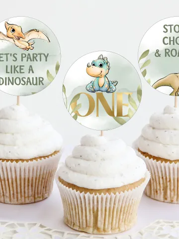 Editable Cupcake Topper Dinosaur First Birthday Topper; Dinosaur Party; T-rex Party Birthday Template Instant Download; di1 $10.45