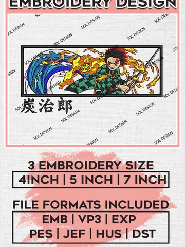 Tanjiro Fire And Water Skills Embroidery Design, Anime Demon Slayer Embroidery File, Machine Embroidery, Pes Files EMB_ANIME_128 $6.99