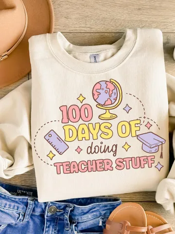 100 Days Of Doing Teacher Stuff Png, Sublimation Design, 100 Days Of School Png, Funny Png, T-Shirt Design, Digital Download Png, DTF $3.34