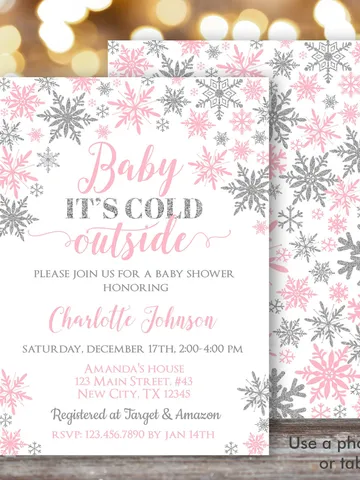 Baby It's Cold Outside Baby Shower Invitation, Winter Wonderland Baby Shower Invitation, It's a Girl Instant Download Editable Template $7.00