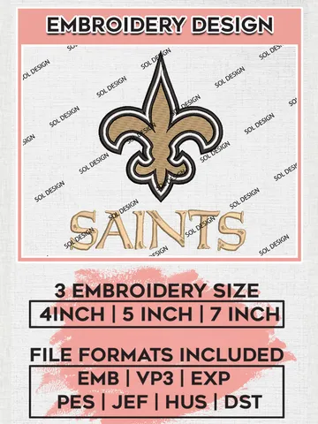 New Orleans Saints Football Embroidery Files, Saints NFL Logo Embroidery, Saints NFL Embroidery, American Football, Digital Download | EMB_SPORT_02 $6.99