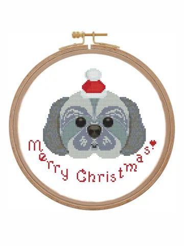 Christmas shi tzu cross stitch pattern PDF Modern cross stitch pattern dog simple Merry Christmas ornament dog cross stitch Christmas card $3.92
