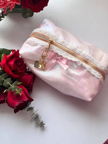 Princess Bow Makeup Bag, Girly cosmetic bag, personal items holder, with a cute lace detail