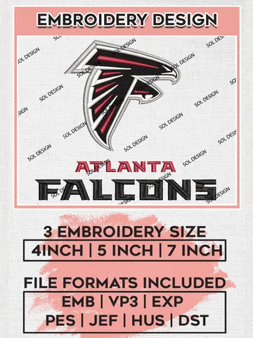 Atlanta Falcons Football Embroidery files, Falcons NFL Logo Embroidery files, NFL Teams, Football, Digital Download | EMB_SPORT_15 $6.99