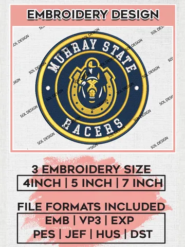 NCAA Murray State Racers Round Logo Embroidery, NCAA Murray State Racers Logo Embroidery files, NCAA Teams, Machine embroidery designs, Digital Download $6.99