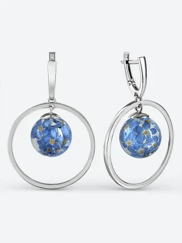 Earrings jewelry Silver rhodium plated 925 assay value with forget-me-nots $119.00
