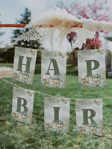 Editable Happy Birthday Garland Dinosaur First Birthday party banner; Dinosaur Party; Dino Party Birthday Template Instant Download; di1 $11.62