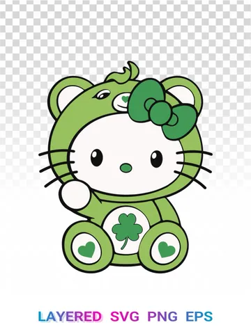 Hello Kitty Good Luck 🍀 Bear Green PNG, Shamrock Care Bears SVG