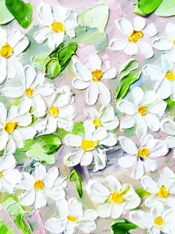 Daisy Painting Chamomile Original Fine Art Flowers Blossoms Wall Art Decor Floral Impasto Artwork Meadow Art Gifts by ArtProkopaloSv $60.00