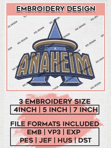 Anaheim Logo Embroidery Files, MLB Los Angeles Angels Team Embroidery, MLB Teams, 3 sizes, MLB Machine embroidery designs, Digital Download $6.99