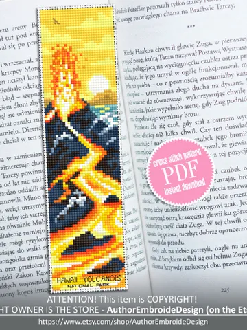 Hawaii volcanoes national park bookmark cross stitch pattern PDF download, Nature cross stitch chart, Digital bookmark pattern PDF #B242 $4.40