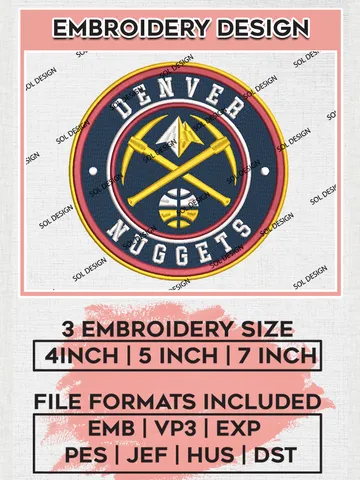 Denver Nuggets NBA Basketball Team Logo Embroidery Design, NBA Denver Nuggets Logo Embroidery Files, Basketball Team Machine Embroidery, Machine Embroidery Design