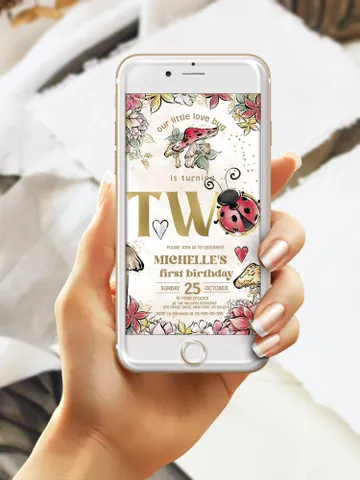 Editable Lady Bug 2st Birthday Electronic Invitation; Any age Lady bug birthday party template; Cute Girl Birthday Evite; Download lb1 $12.78