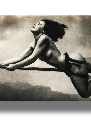 Naked witch on a broom flies to the Sabbath. $21.00