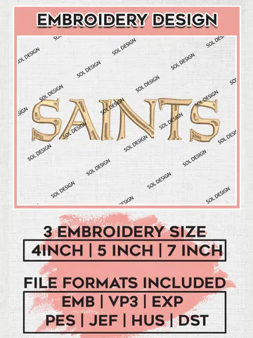 New Orleans Saints Wordmark Logo Embroidery Designs, NFL Saints, NFL Embroidery Designs, NFL New Orleans Saints Machine Embroidery Design, Digital Download $6.99