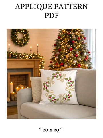 Christmas Wreath with Red Ribbons – Festive Holiday Pattern PDF