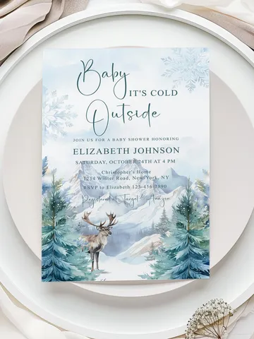 Baby it's cold outside invitation, Winter baby shower invitation, Winter wonderland baby shower, Baby shower invitation template - i127 $7.00