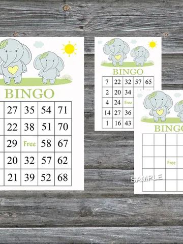 Blue elephant bingo cards,Elephant bingo game,Elephant printable bingo cards,60 Bingo Cards,INSTANT DOWNLOAD--284 $3.95