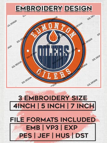 Edmonton Oilers Circle Logo Machine Embroidery Files, NHL Edmonton Oilers Embroidery Designs, NHL Oilers Logo, NHL Embroidery Designs, Digital Download