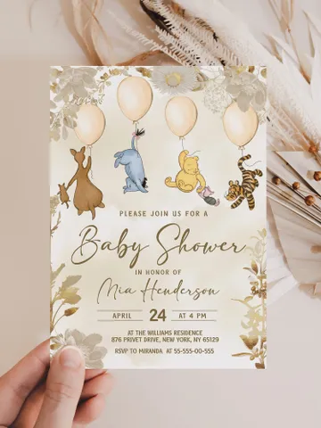 Classic Winnie Pooh Baby Shower Invitation; Neutral Baby Shower Template; Wizard Baby Shower Invite; Honey Bear Invite; Winnie Pooh wb12 $11.62