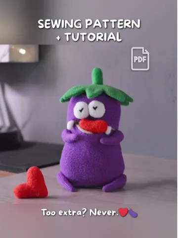 PDF plush sewing pattern – Fleece Eggplant Softie Toy DIY Guide $11.00
