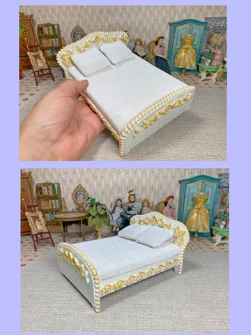 Bed for dollhouse. 1:12. Handmade. Furniture for dolls. $87.00