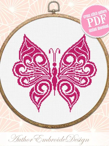 Monochrome butterfly cross stitch pattern PDF download Mandala butterfly embroidery PDF, Vintage butterfly ornament pattern Home decor #M227 $4.20