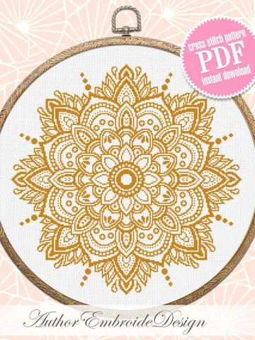 Flower mandala cross stitch pattern PDF download Monochrome cross stitch chart, Simple mandala pattern digital PDF, Mandala ornament #M263 $4.60