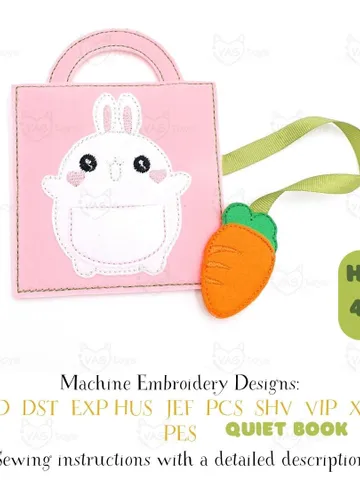 Bunny Quiet Book Page ITH Embroidery Design, Carrot Pocket Felt Activity Page, Toddler Travel Toy Pattern, 4x4 Hoop $5.00