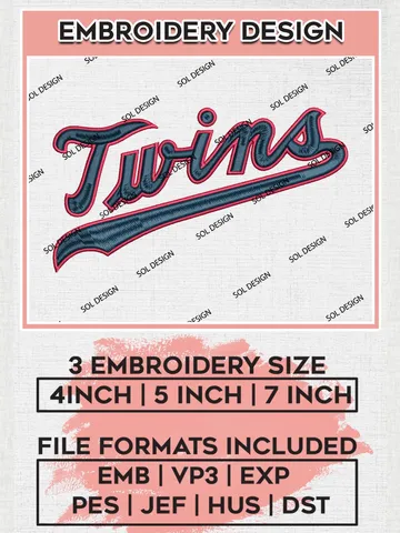 MLB Twins Wordmark Logo Embroidery Files, MLB Minnesota Twins Team Embroidery, MLB Teams, 3 sizes, MLB Machine embroidery designs, Digital Download $6.99
