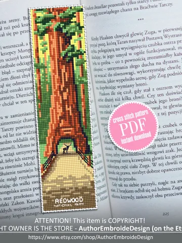 Redwood National park bookmark cross stitch pattern PDF download Nature cross stitch, Bookmark pattern PDF, Sequoia, Road trip Forest #B178 $4.40