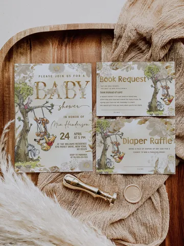 Classic Winnie Pooh Baby Shower Invitation Set; Neutral Baby Shower Template; Wizard Baby Shower Invite Honey Bear Invite Winnie Pooh poom77 $22.95