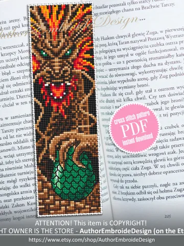 Dragon bookmark cross stitch pattern PDF download Fantasy dragon cross stitch, Chinese dragon pattern, Dragon egg, Chinese New Year #B275 $4.40