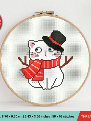 Cat Snowman New Year Cross stitch pattern | Embroidery Pattern | Instant Download | Embroidery Designs $4.29