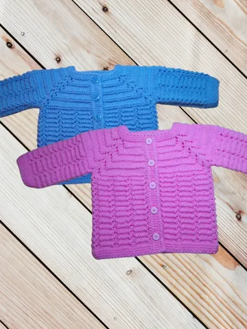 Handmade Baby Vests 3-6 Months – Blue and Pink Acrylic Cardigan, Unisex Newborn Sweater, Baby Shower Gift, Soft Knit Vest