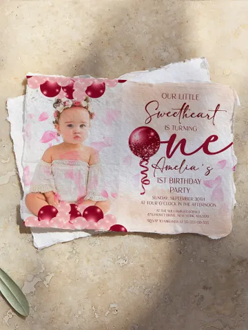 Valentine 1st Birthday Invitation Sweetheart 1st Birthday Sweet Treats Baby Birthday Invitation; Valentines Day Party $12.78