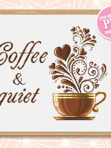 Coffee cup cross stitch pattern download PDF, Coffee quote cross stitch chart, Kitchen pattern digital PDF, Coffee home decor #Q55 $4.70