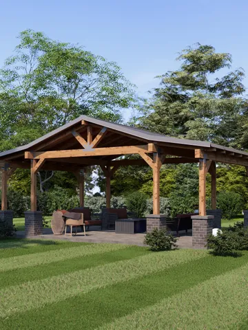 Garden Barn Pavilion with Double roof , 26'x16' Patio Blueprints $40.16