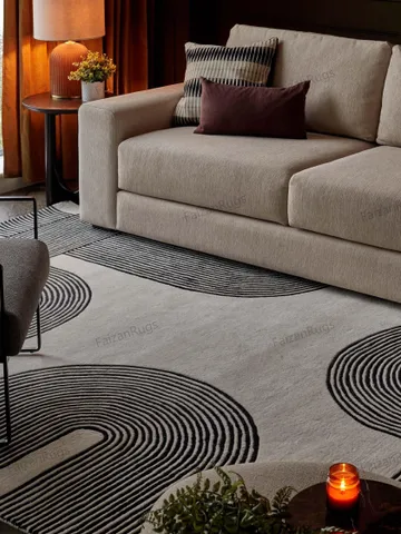 Buy Abstract Lines Wool Rug Black and Cream Hand Tufted 100% Wool For Living Room, Bed Room, Kids Room In Any Size 9x12,8x10,6x9,5x8. $90.00