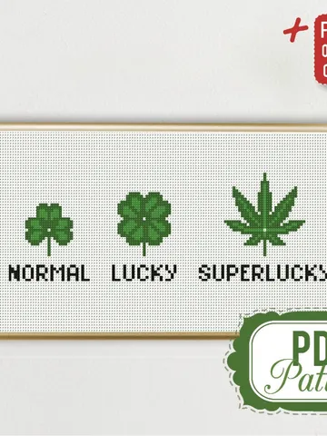 Cross stitch pattern Superlucky Cross stitch pattern Weed Clover Lucky Funny PDF Format Instant Download Home decor Modern $4.29