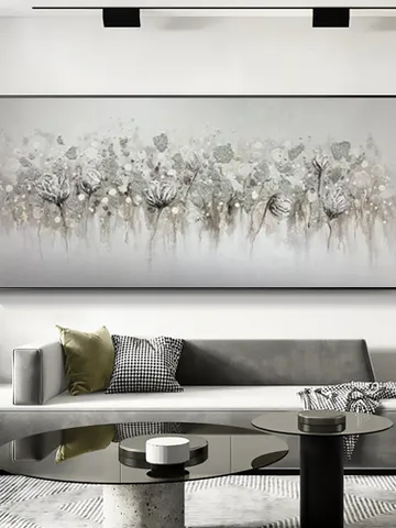 Abstract Blossom Floral Oil Painting on Canvas, Large Original Textured White Grey Poppy Bouquet Acrylic Painting Living Room Wall Art Decor $131.83
