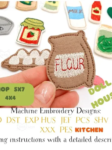 ITH Felt Groceries Embroidery Design Set, Play Food Milk Bread Jam Pattern, 4x4 Hoop Digital File $12.00