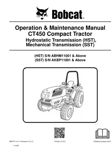 BOBCAT CT450 COMPACT TRACTOR OPERATION MANUAL