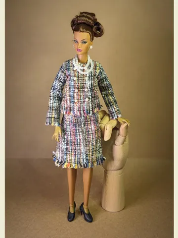 Handmade checked black & blue suit with pearl clasps for 16-inch Fashion Royalty dolls (FR16) $62.00