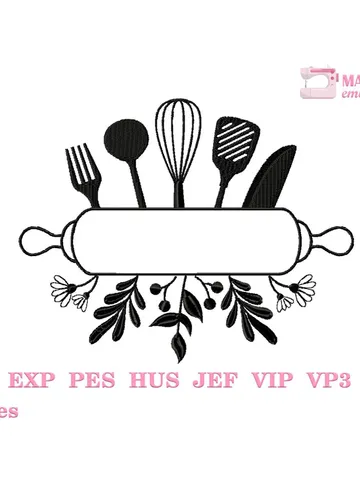 Kitchen utensils split frame machine embroidery design 3 sizes, Baking tools embroidery pattern, Cooking embroidery files, Apron design #R5 $3.45