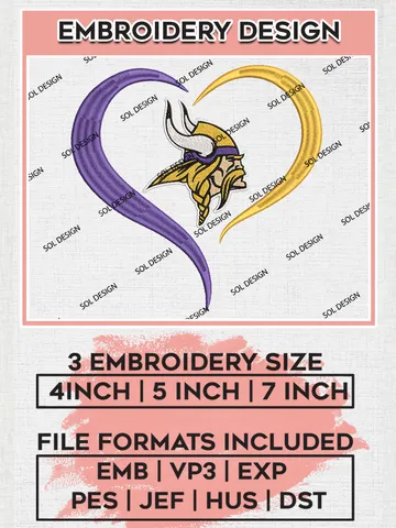 Minnesota Vikings Logo Embroidery Design Files, NFL Vikings, NFL Embroidery Designs, NFL Minnesota Vikings Machine Embroidery Design, Digital Download