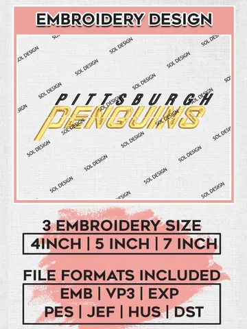Pittsburgh Penguins NHL Wordmark Logo Embroidery Files, NHL Pittsburgh Penguins Team Embroidery Designs, NHL Embroidery Designs, NHL Machine Embroidery Designs, Digital Download